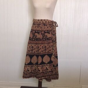 Vintage Indian Horse Print Bohemian Cotton Wrap Skirt XS boho beach festival